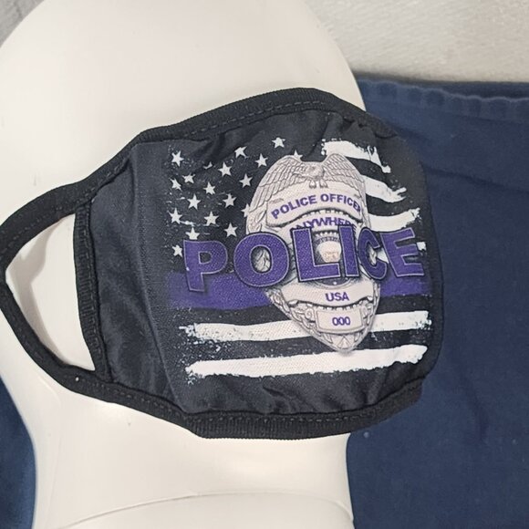 Purple White and Black Police Blue Line Support Reusable Washable Face Mask - Picture 8 of 16